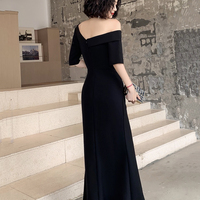 Black One Shoulder Long Prom Dress with Slit,1754 - Thumbnail 1