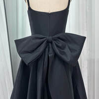 A-Line Black Square Neck Long Prom Dress with Bow,1756 - Thumbnail 1