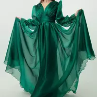  Long Sleeve emerald green evening gown,floor length formal dress, - Thumbnail 3