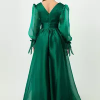  Long Sleeve emerald green evening gown,floor length formal dress, - Thumbnail 5