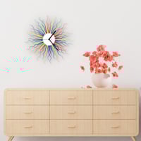 Medusa rainbow - contemporary multicolor wooden wall clock with sunburst shape, a piece of wall art - Thumbnail 2