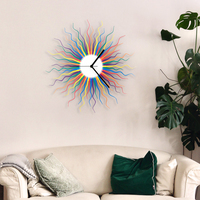 Medusa rainbow - contemporary multicolor wooden wall clock with sunburst shape, a piece of wall art - Thumbnail 6