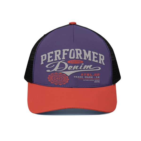 Premium denim orange blue navy Trucker Hat With Half mesh