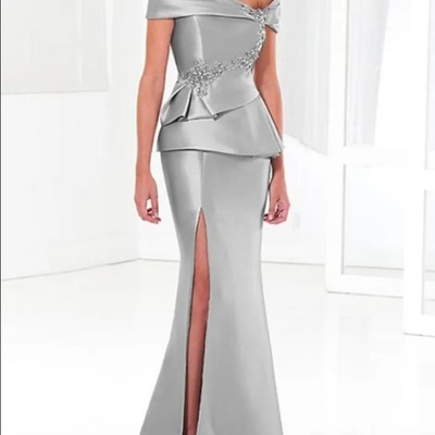 Elegant mermaid long lace mother of the bride dresses beaded satin godmother dresses