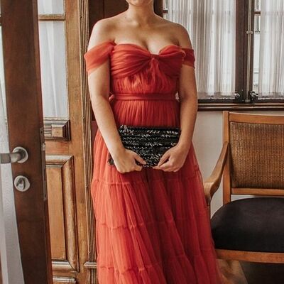 Simple plus size watermelon off the shoulder prom dress formal gown party dress  - Thumbnail 1