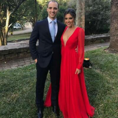 Simple red sexy v neck prom dress formal gown party dress 