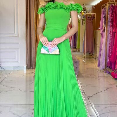 Simple green off the shoulder prom dress formal gown party dress 