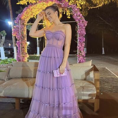 Simple violet light purple tiered prom dress formal gown party dress 