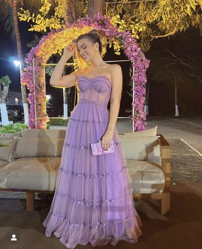Simple Violet Light Purple Tiered Prom Dress Formal Gown Party Dress 