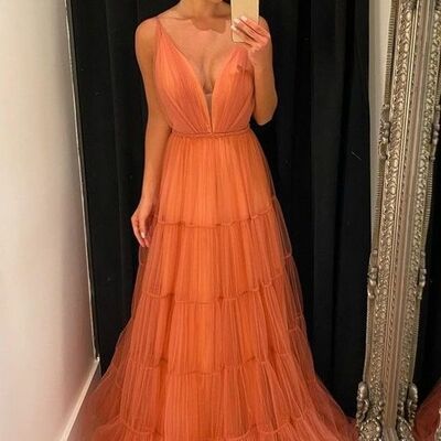 Simple orangetiered prom dress formal gown party dress 