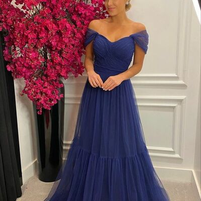 Simple royal blue tiered prom dress formal gown party dress 