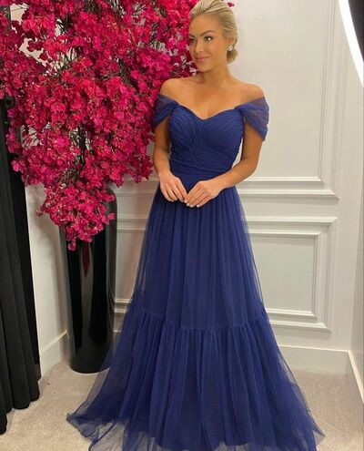 Simple Royal Blue Tiered Prom Dress Formal Gown Party Dress 