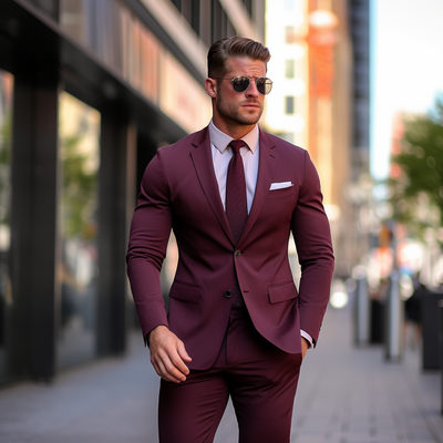 Wine red men's suit 2 piece set blazers pants classic business gentleman formal groom wedding dress 