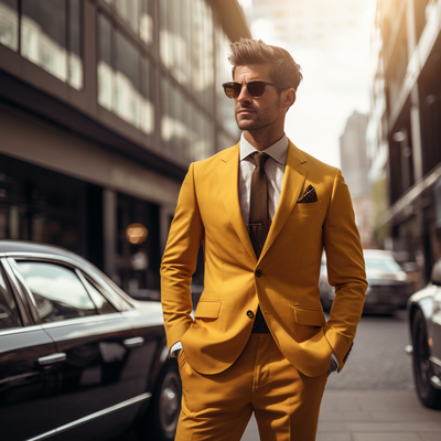 Yellow Fashion Men's Suit 2 Piece Set Blazers Pants Classic Business Gentleman Formal Groom Wedding Party High Quality  
