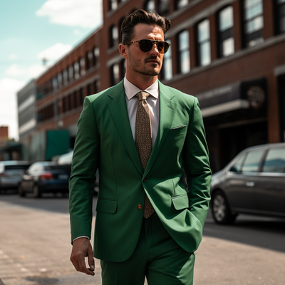 Green fashion men's suit 2 piece set blazers pants classic business gentleman formal groom wedding party 
