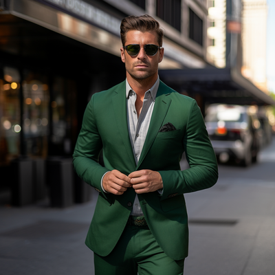Green men's suit 2 piece set blazers pants classic business gentleman formal groom wedding occasion