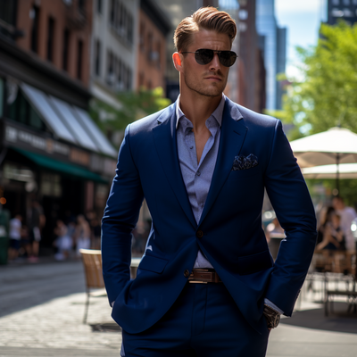 Blue Men's Suit 2 Piece Set Blazers Pants Classic Business Gentleman Formal Groom For Wedding  Occasion