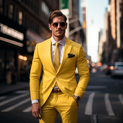 Yellow Men's Suit 2 Piece Set Blazers Pants Classic Business Gentleman Groom Wedding Formal Occasion