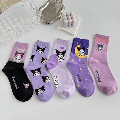 5pairs purple kuromi cartoon socks