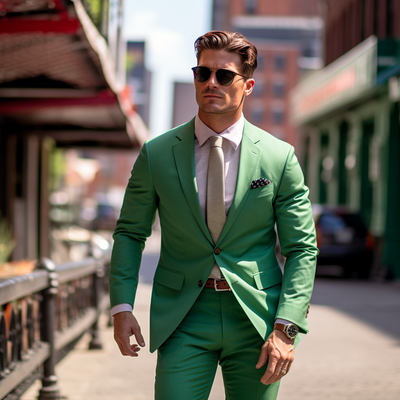 Green men's suit 2 piece set blazers pants classic business gentleman formal groom casual suits