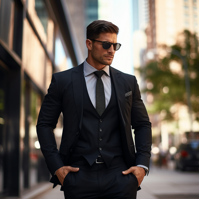 Black Men's Suit 3 Piece Set Blazers Vest Pants Classic Business Gentleman Formal Groom For Wedding Occasion