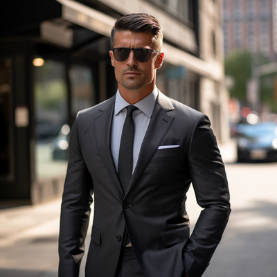 Gray men's suit 2 piece set blazers pants classic business gentleman formal groom casual clothing