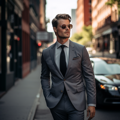 Gray men's suit 2 piece set blazers pants classic business gentleman formal groom for wedding occasion