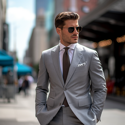 Gray fashion men's suit 2 piece set blazers pants classic business gentleman formal groom wedding party 