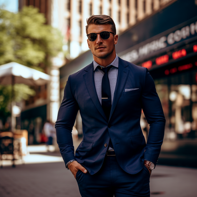 Blue Men's Suit 2 Piece Set Blazers Pants Classic Business Gentleman Groom Wedding Formal Occasion