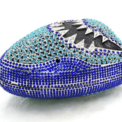 Shark crystal clutch purse with chain strap