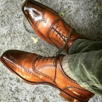 Handmade Men's Two Tone Wingtip Brogue Formal Lace Up Shoes - Thumbnail 1