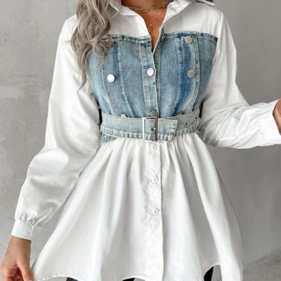 Women'S Denim Patchwork Shirt Top