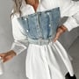 Women'S Denim Patchwork Shirt Top-1