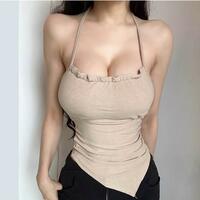 Irregular halterneck tube top with built-in breast pads - Thumbnail 6