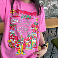 Retro trendy Strawberry Music Festival printed short-sleeved T-shirt - Thumbnail 1