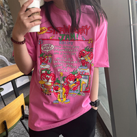 Retro trendy Strawberry Music Festival printed short-sleeved T-shirt - Thumbnail 4