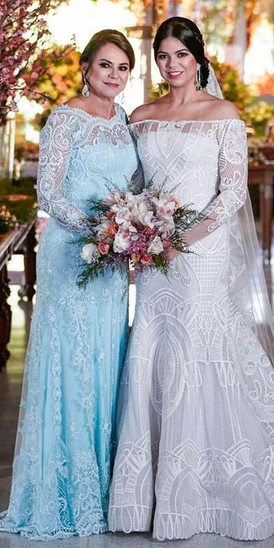 Plus Size Blue Long Sleeve Lace Appliques Mother Of The Bride/Groom Dresses Formal Gown