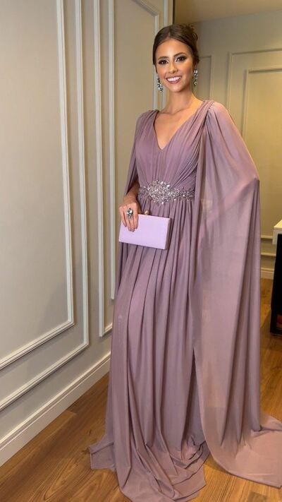 Simple Chiffon V Neck Mother Of The Bride/Groom Dresses Formal Gown