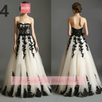 White Tulle and Black Applique Floor Length Lace Up Back Evening Dress Formal Occasion Elagant Clohing Hand Made Custom W11-1 - Thumbnail 5