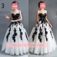 White Tulle and Black Applique Floor Length Lace Up Back Evening Dress Formal Occasion Elagant Clohing Hand Made Custom W11-1 - Thumbnail 4