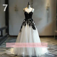 White Tulle and Black Applique Floor Length Lace Up Back Evening Dress Formal Occasion Elagant Clohing Hand Made Custom W11-1 - Thumbnail 8
