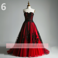 Red and Black Lace Applique Tulle Sweetheart Strapless Ball Gown Floor Length Evening Formal Party Prom Dress Hand Made W11-2 - Thumbnail 7