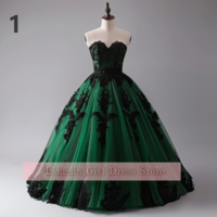 Green and Black Lace Applique Tulle Sweetheart Strapless Ball Gown Floor Length Evening Formal Party Prom Dress Hand Made W11-3 - Thumbnail 2