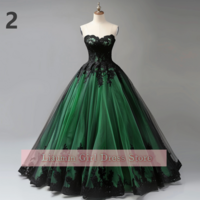 Green and Black Lace Applique Tulle Sweetheart Strapless Ball Gown Floor Length Evening Formal Party Prom Dress Hand Made W11-3 - Thumbnail 3