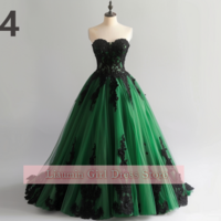 Green and Black Lace Applique Tulle Sweetheart Strapless Ball Gown Floor Length Evening Formal Party Prom Dress Hand Made W11-3 - Thumbnail 5