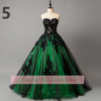 Green and Black Lace Applique Tulle Sweetheart Strapless Ball Gown Floor Length Evening Formal Party Prom Dress Hand Made W11-3 - Thumbnail 6