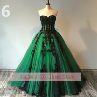 Green and Black Lace Applique Tulle Sweetheart Strapless Ball Gown Floor Length Evening Formal Party Prom Dress Hand Made W11-3 - Thumbnail 7