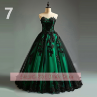 Green and Black Lace Applique Tulle Sweetheart Strapless Ball Gown Floor Length Evening Formal Party Prom Dress Hand Made W11-3 - Thumbnail 8