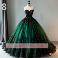 Green and Black Lace Applique Tulle Sweetheart Strapless Ball Gown Floor Length Evening Formal Party Prom Dress Hand Made W11-3 - Thumbnail 9
