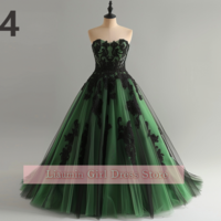 New Green and Black Lace Applique Tulle Strapless Ball Gown Floor Length Evening Formal Party Prom Dress Hand Made Custom W11-4 - Thumbnail 5